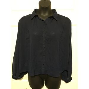 Z & I Cropped Button-Front Batwing Blouse Blue